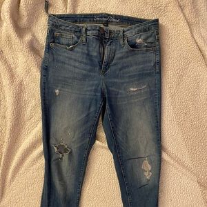 high rise cropped skinny jeans | distressed